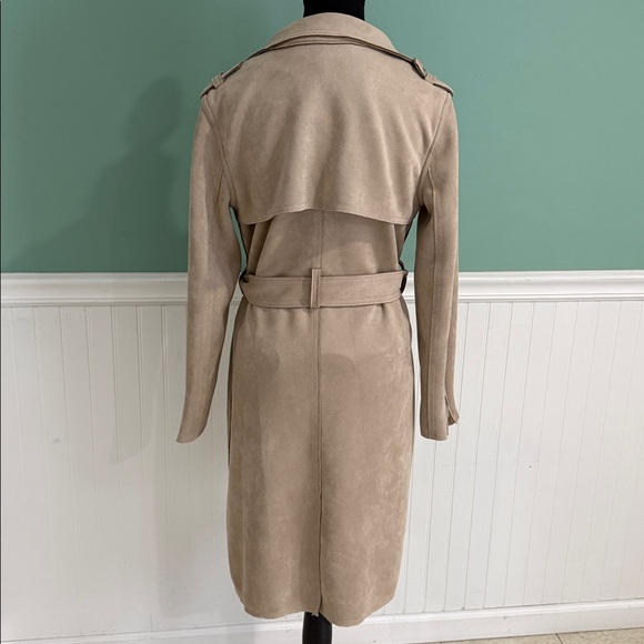Tahari Classic Microfiber Faux Suede Stretch Tan Trench Coat - Picture 6 of 6